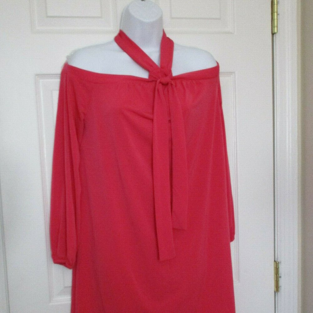 MICHAEL Michael Kors COLD-SHOULDER TIE-NECK BLOUSE JU88YB403G DEEP PINK